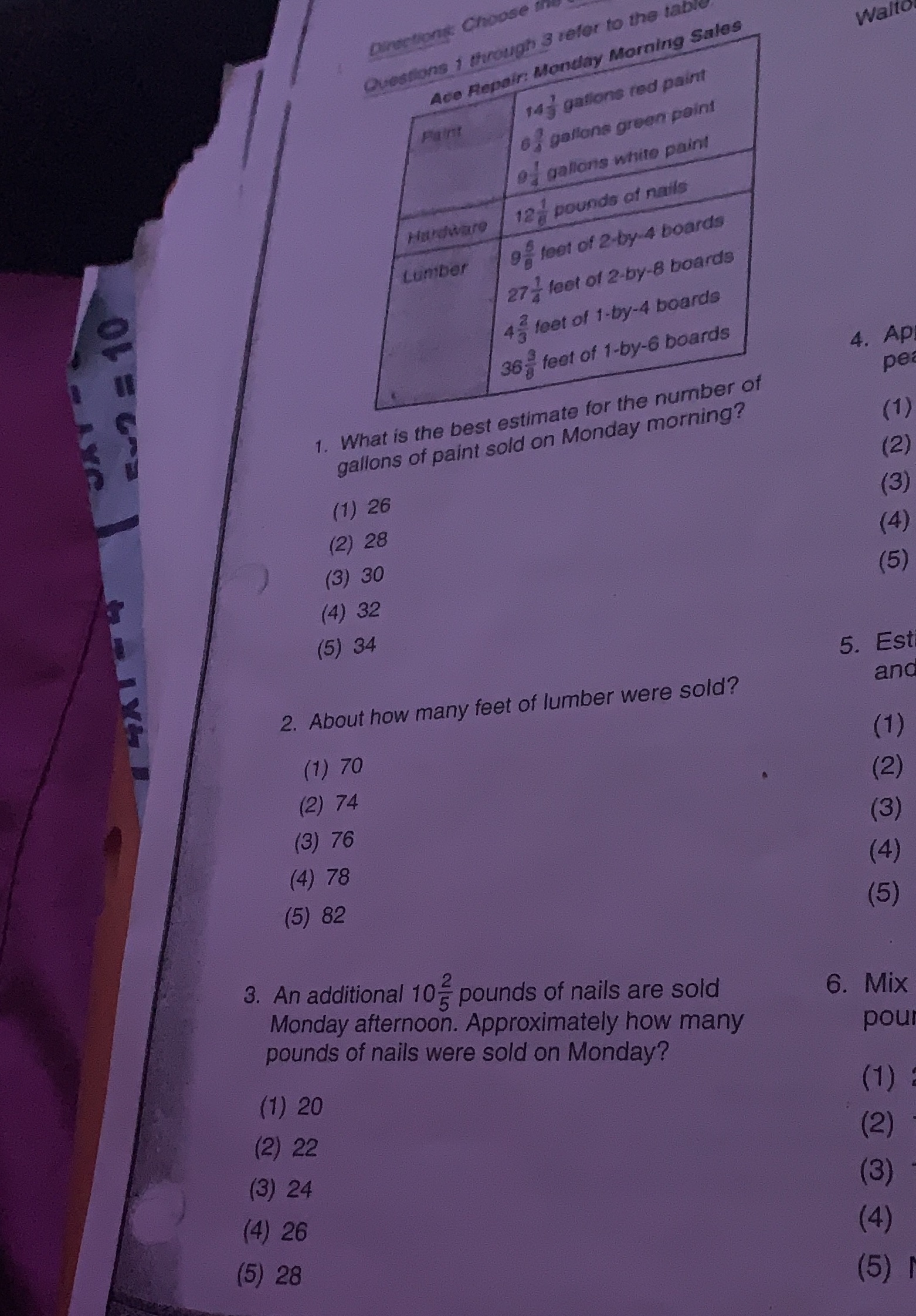 Directions Choose Questions 1 through 3 refer to