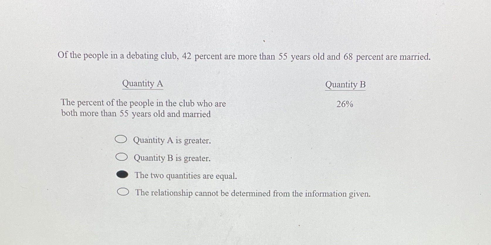Question 5 Of the people in a debating club, 42