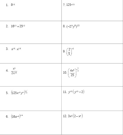 1. g13 7. 125-18 2. 16 2 42512 8. (-27)6)13 3. WE