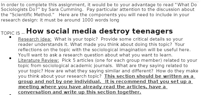 In order to complete this assignment] it would be