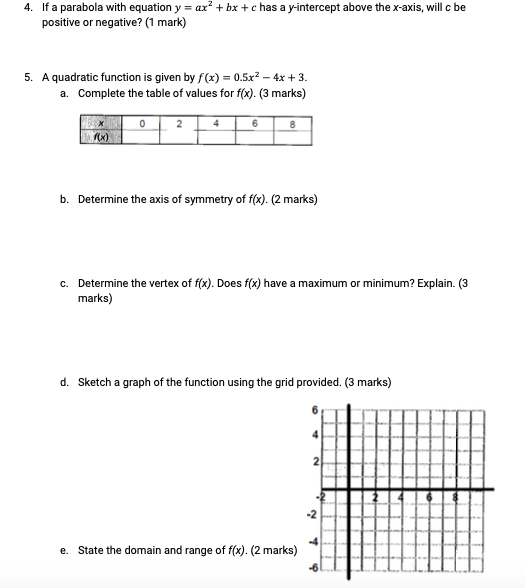 4. If a parabola with equation y = ax* + bx + c