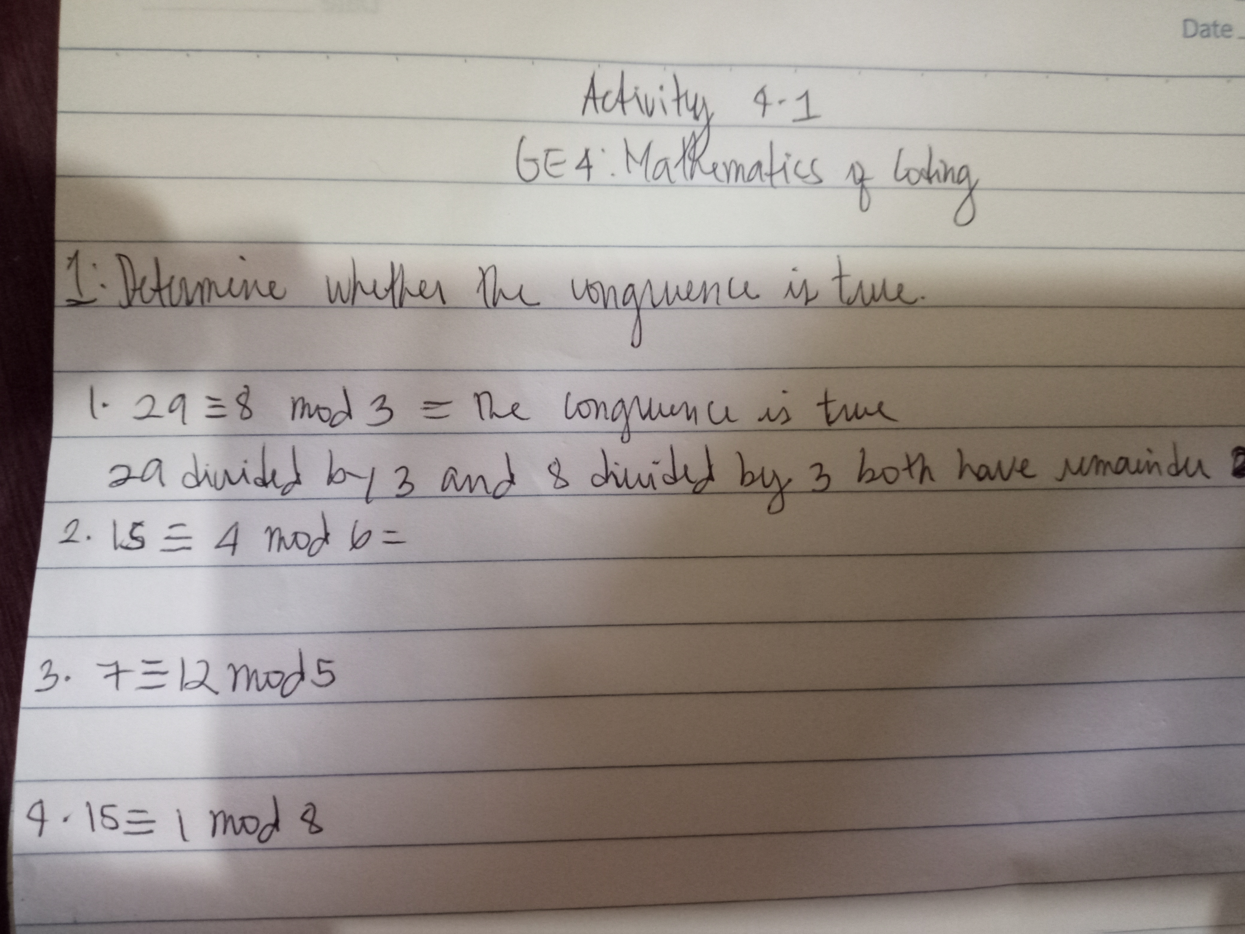 Date Activity 4- 1 GE4 Mathematics of loading 1 :