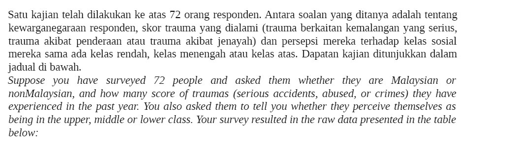 Satu kajian telah dilakukan ke atas 72 orang