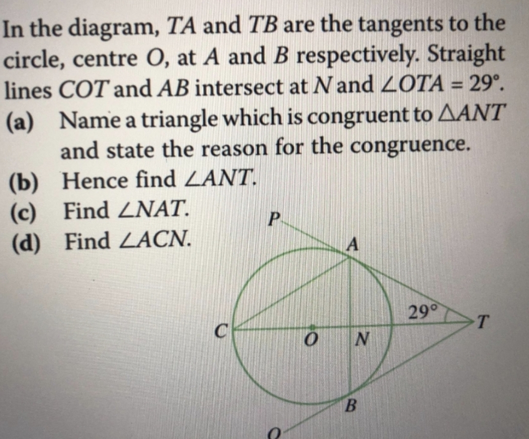 Circle. High school maths In the diagram, TA and