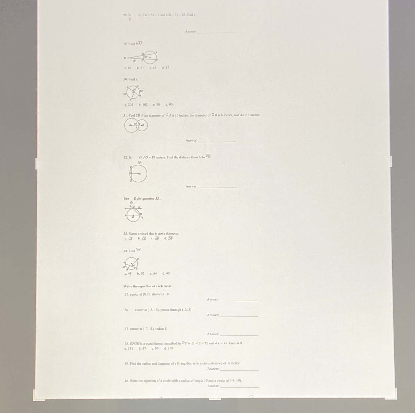 28-40 28. In A. CG - 31 + 2 and GD - 7x - 12.