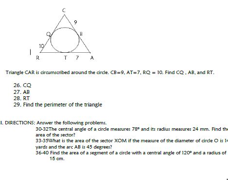 Directions: Answer the following- 16-19 G K H If