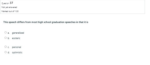 Not yet answered Marked out of 1.00 This speech