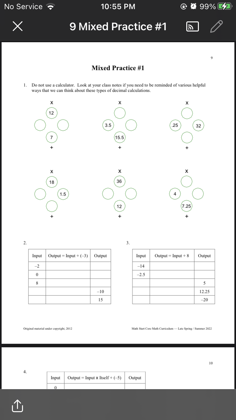 No Service 10:55 PM 0 0 99% 47 X 9 Mixed Practice