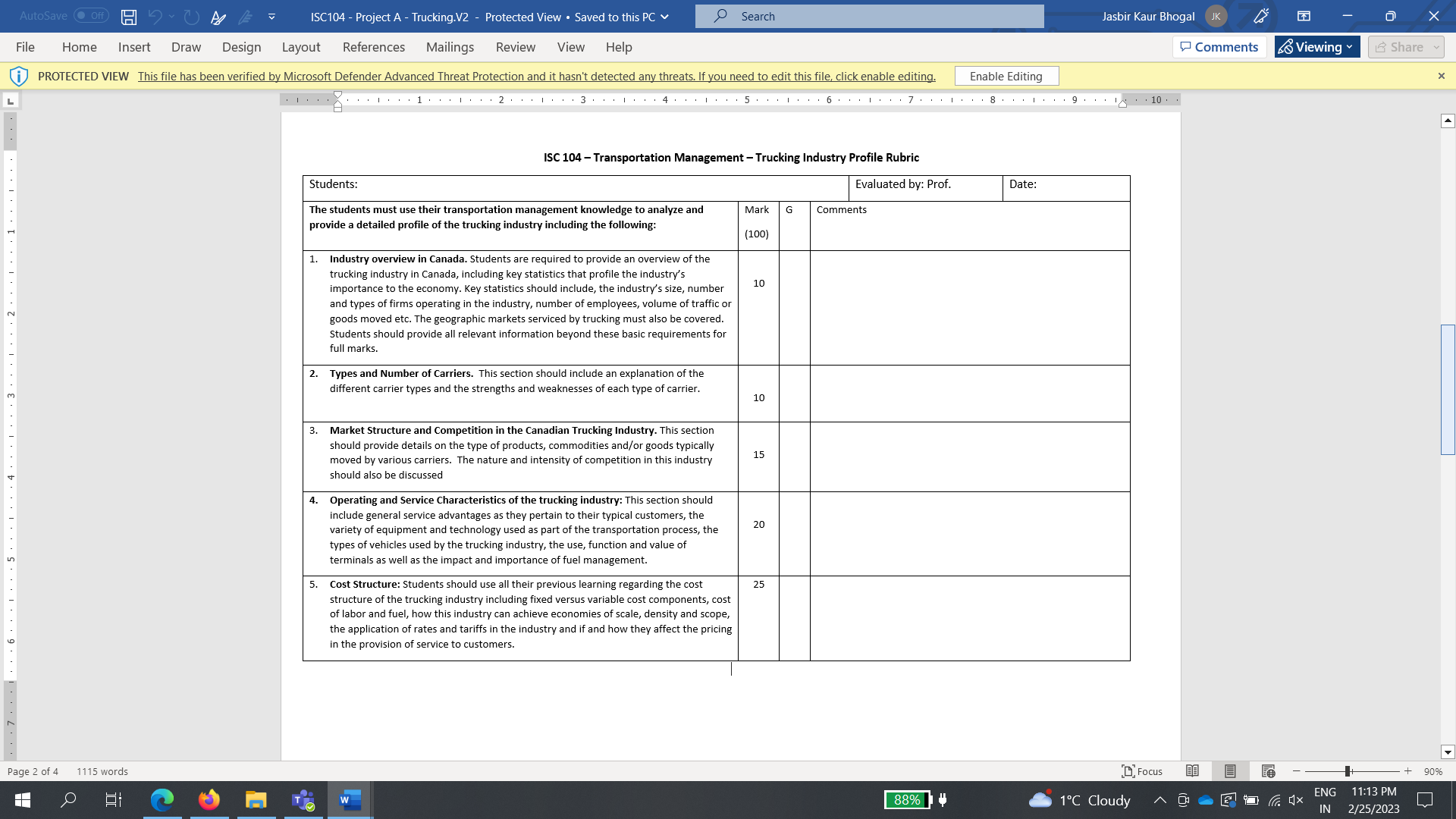 AutoSave . Off) ISC104 - Project A - Trucking.V2