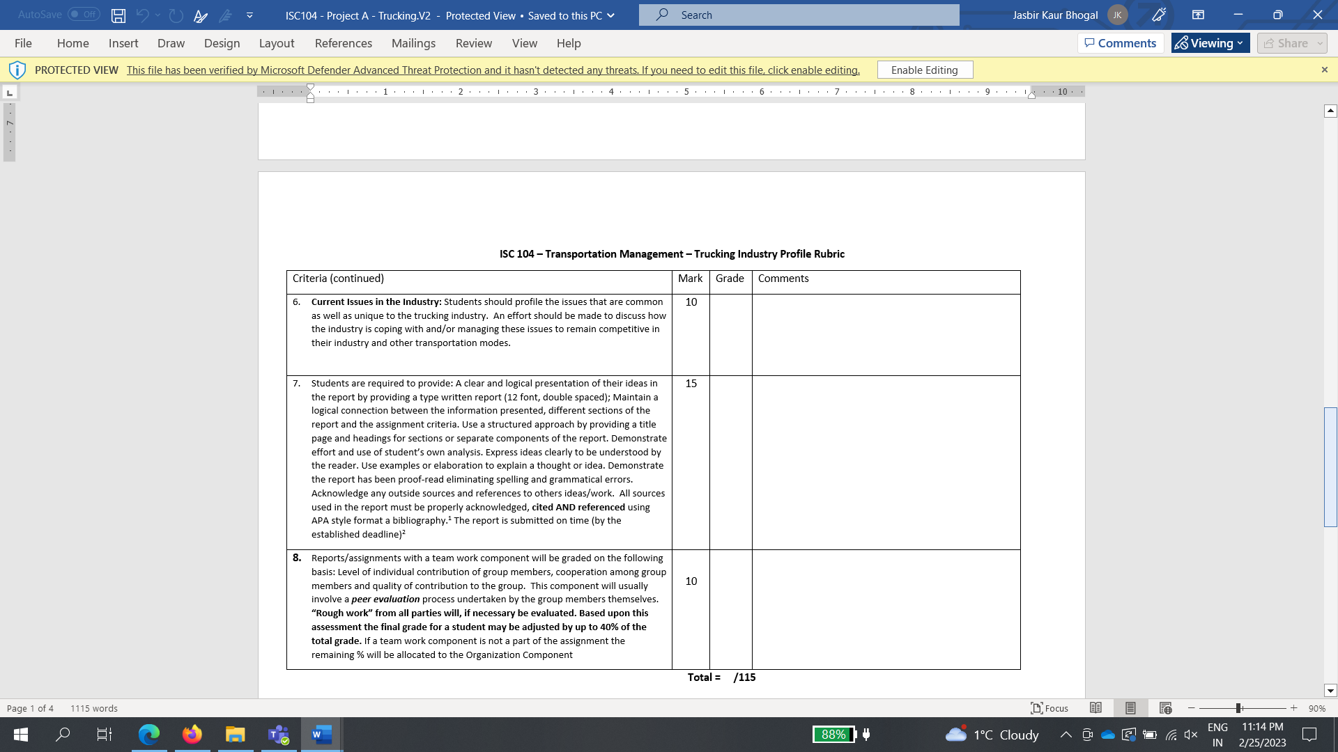 AutoSave . Off) ISC104 - Project A - Trucking.V2