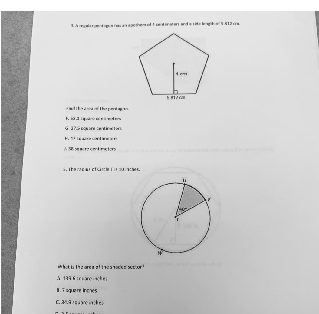 Pls answer 4. A regular pentagon has an apothem