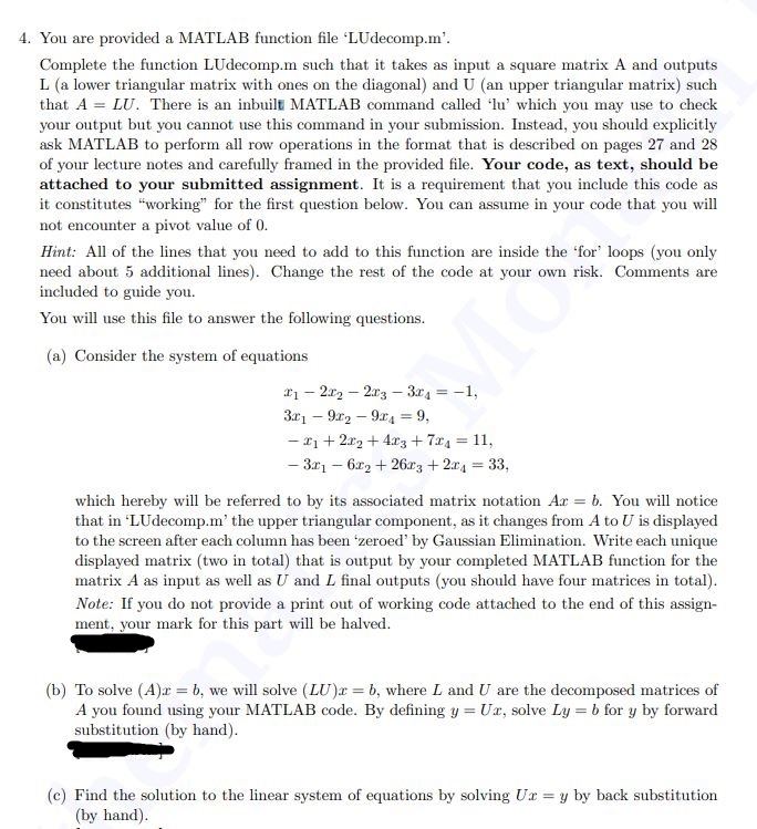 part a b and c 4. You are provided a MATIAB