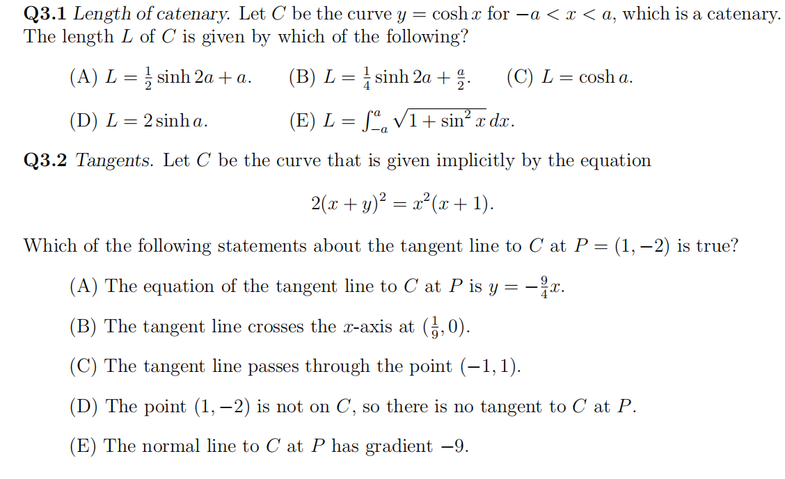 Q3.1 Length ofcatenary. Let C be the curve y =