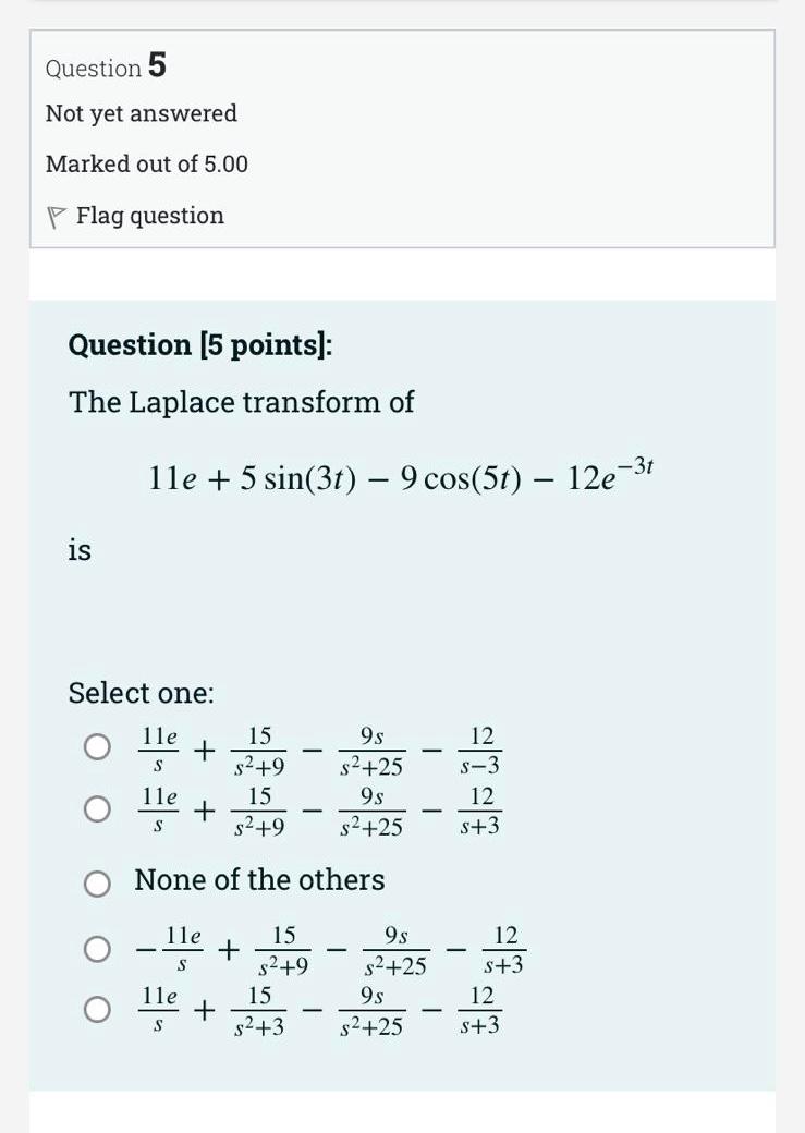 Question 5 Not yet answered Marked out of 5.00