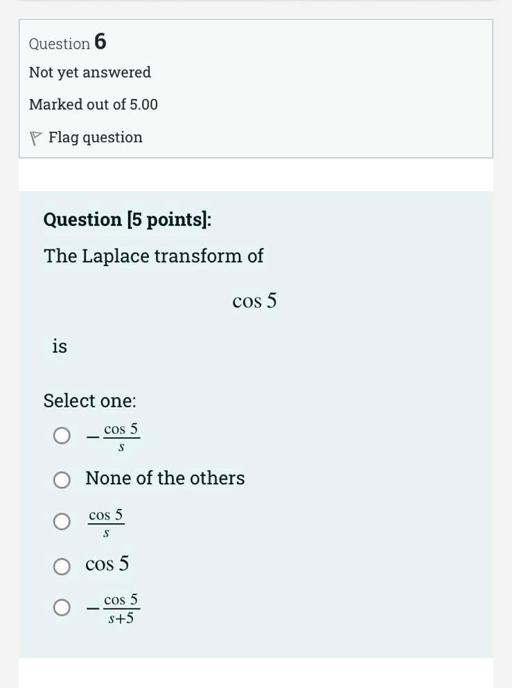 Question 5 Not yet answered Marked out of 5.00