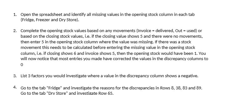 1. Open the spreadsheet and identify all missing