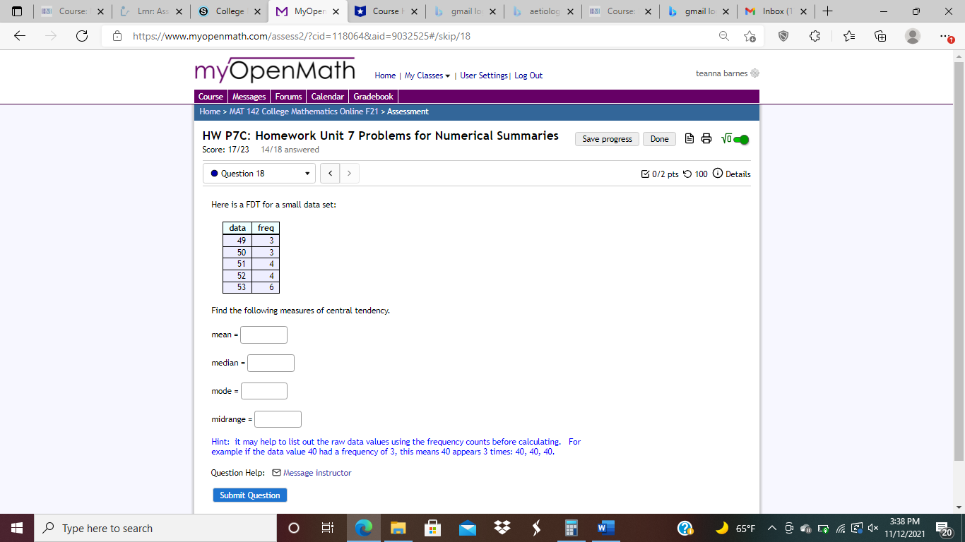 HI Course: | X [ Linn: Ass X & College X M MyOpen