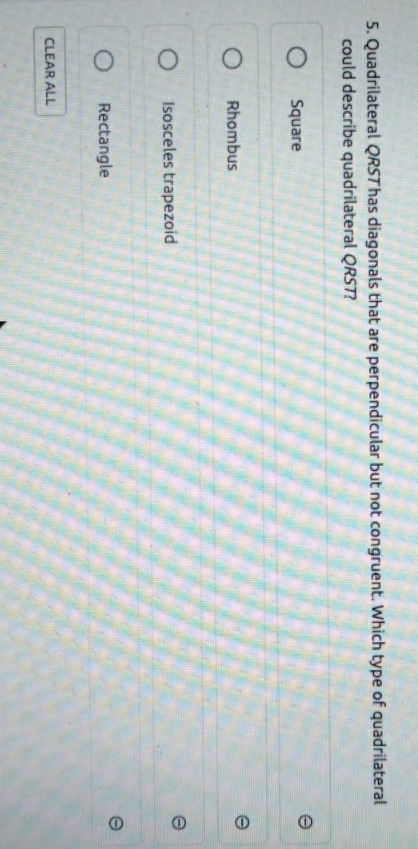 it's geometry 5. Quadrilateral QRST has diagonals