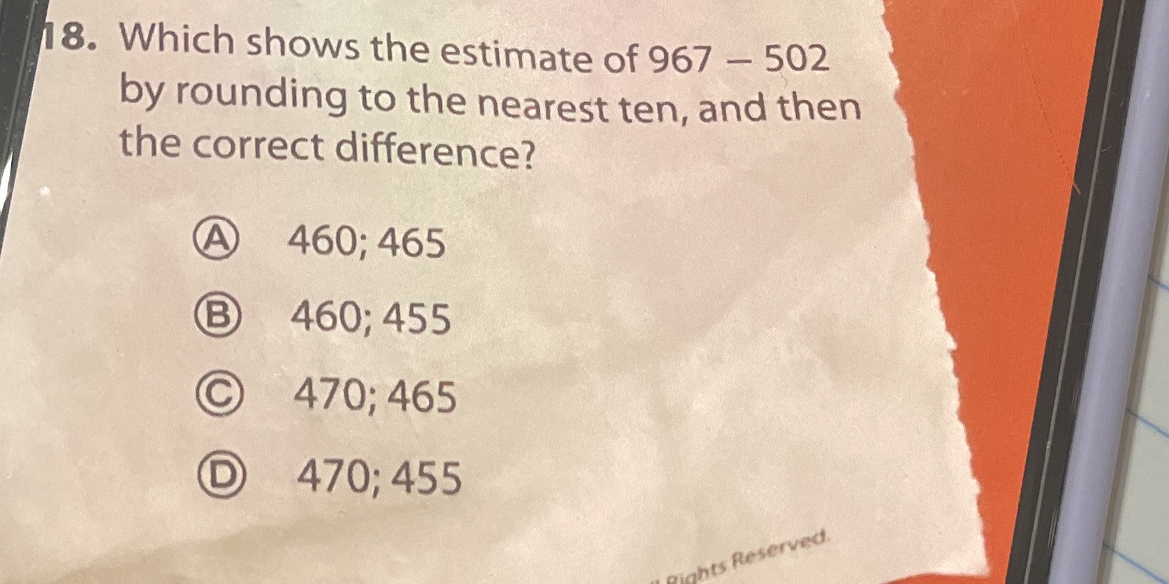 18. Which shows the estimate of 967 - 502 by