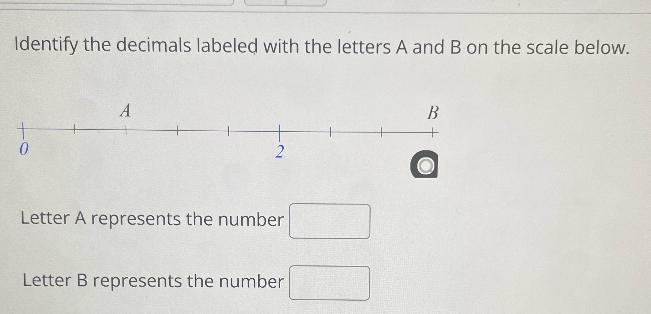 Identify the decimals labeled with the letters A
