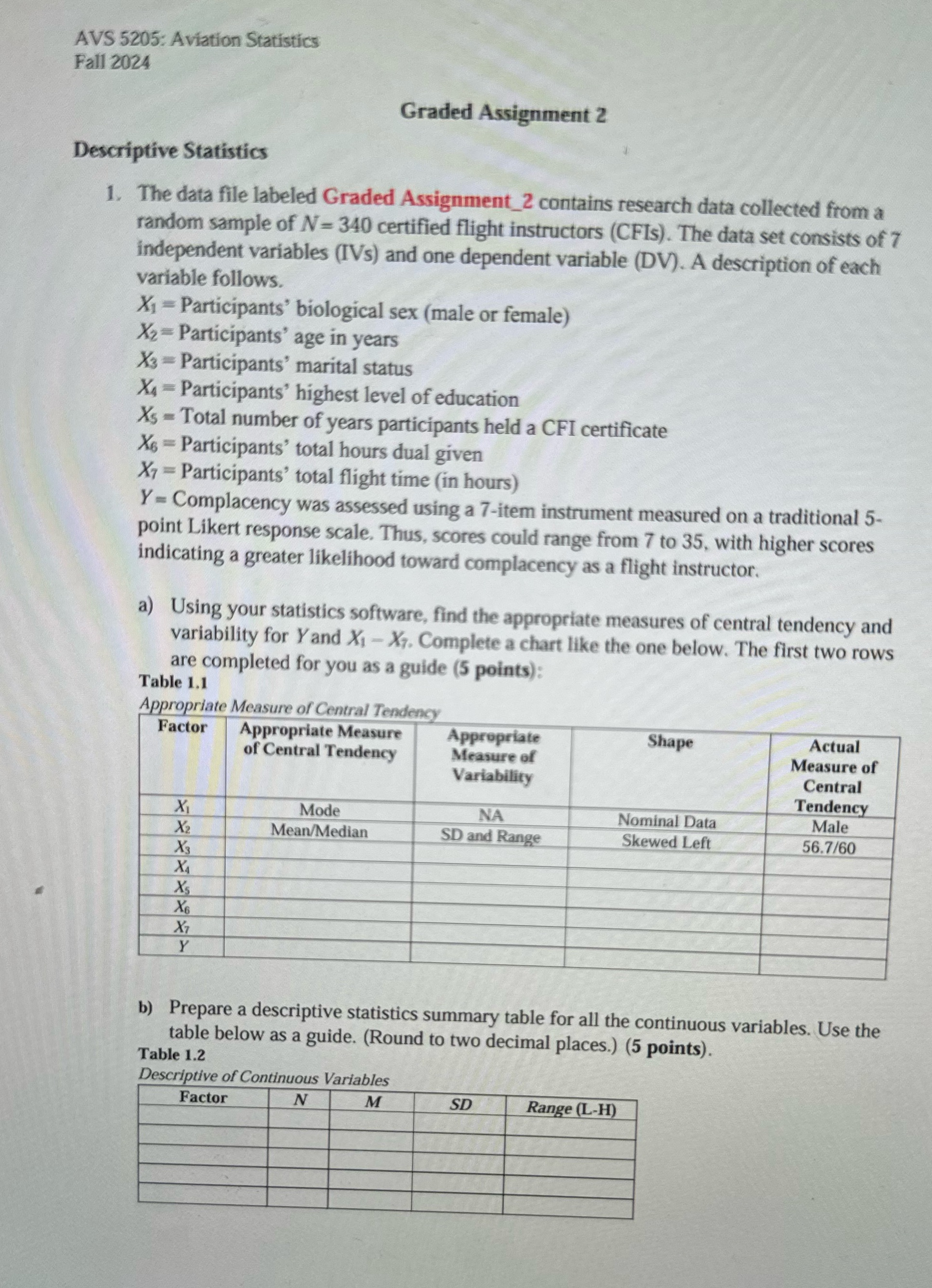 AVS 5205: Aviation Statistics Fall 2024 Graded