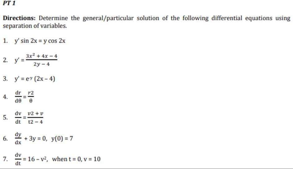 PT 1 Directions: Determine the general/particular