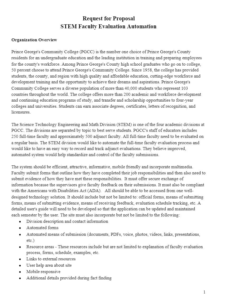 Request for Proposal STEM Fa eulty Evaluation