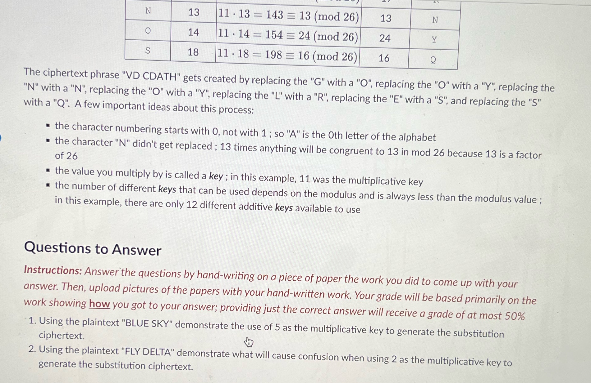 N 13 11 . 13 = 143 = 13 (mod 26) 13 N O 14 11 .