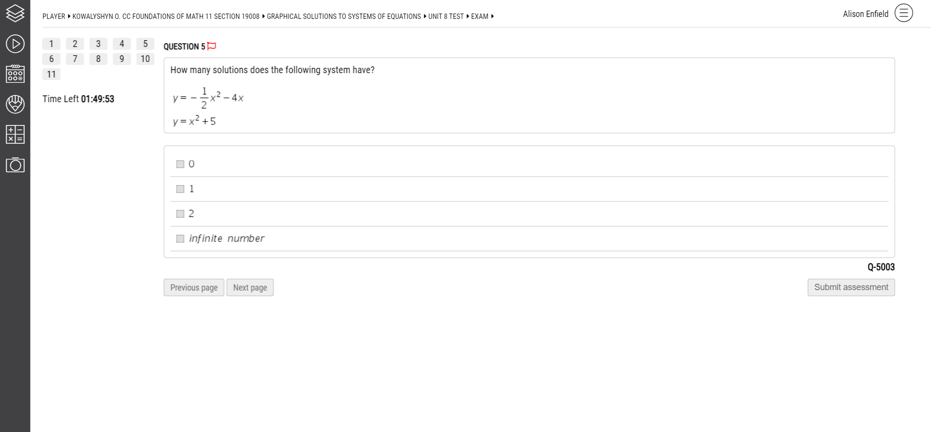 PLAYER KOWALYSHYN O. CC FOUNDATIONS OF MATH 11