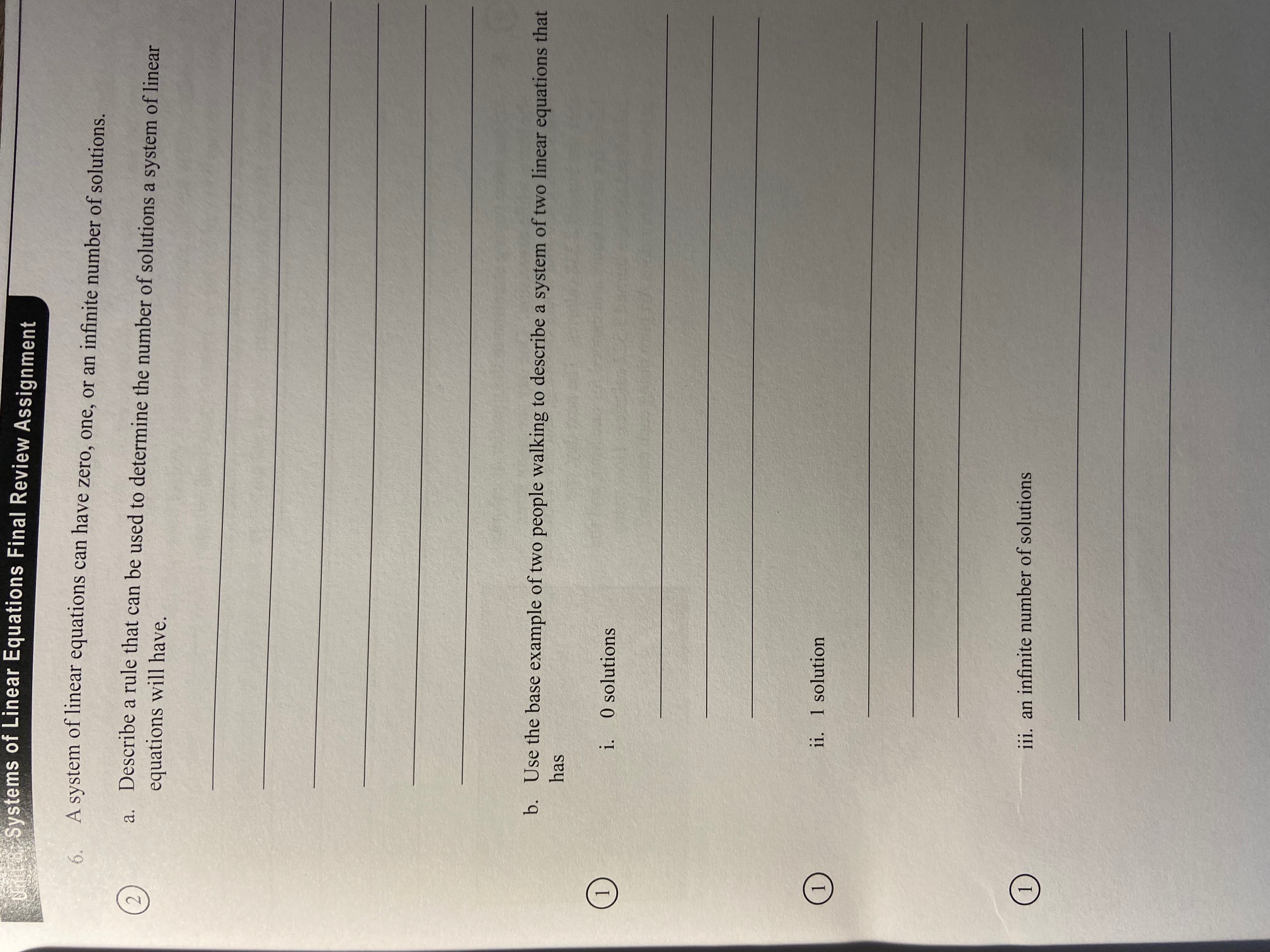 Systems of Linear Equations Final Review