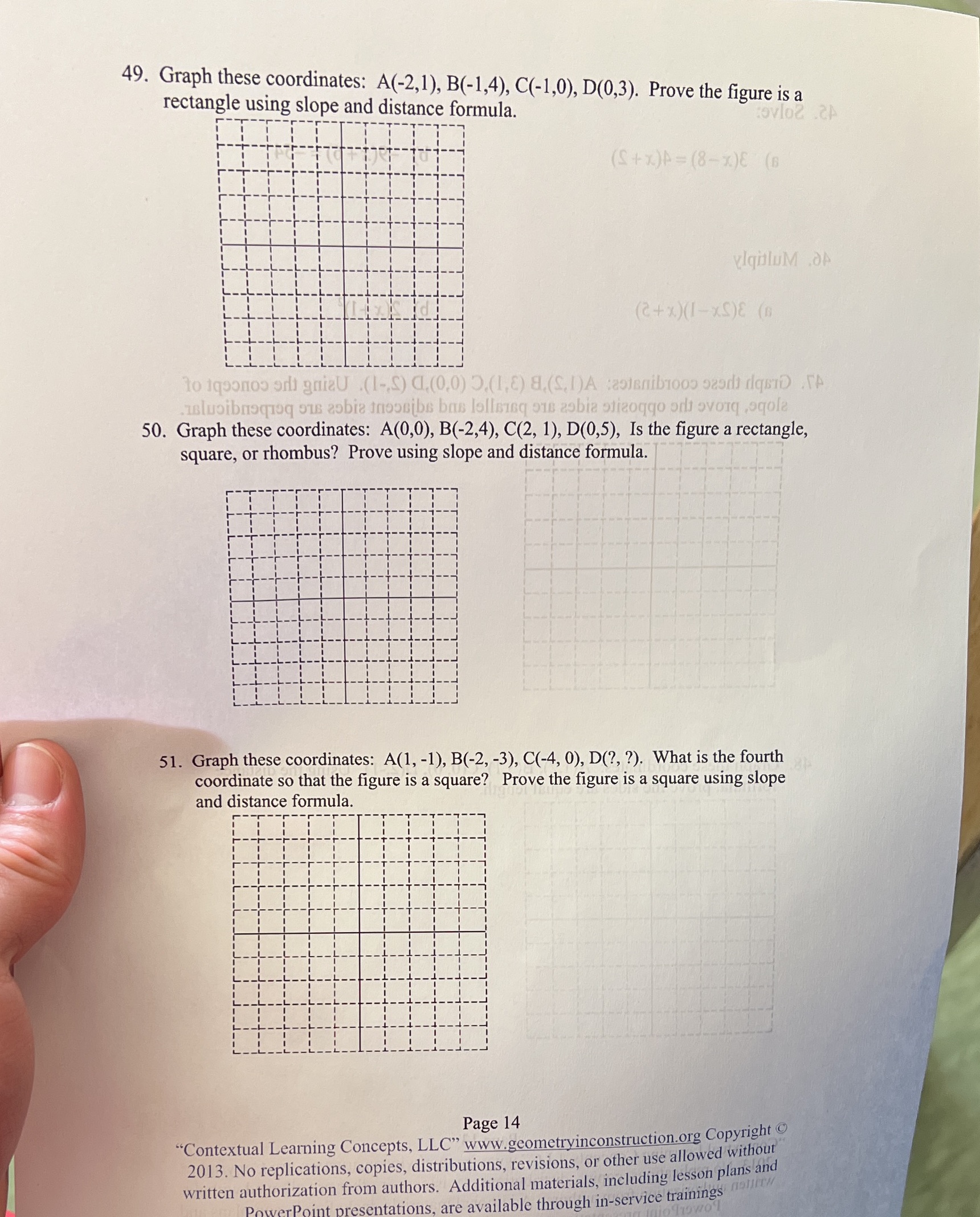 49. Graph these coordinates: A(-2,1), B(-1,4),