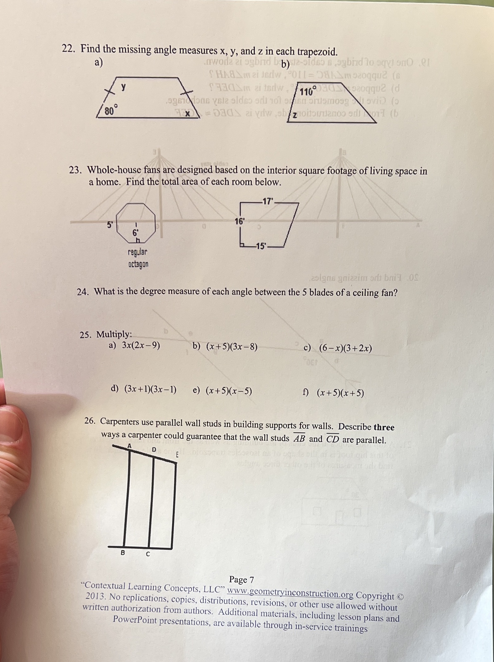 22. Find the missing angle measures x, y, and z