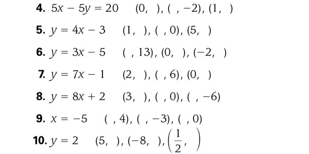 Complete the given ordered pairs \f