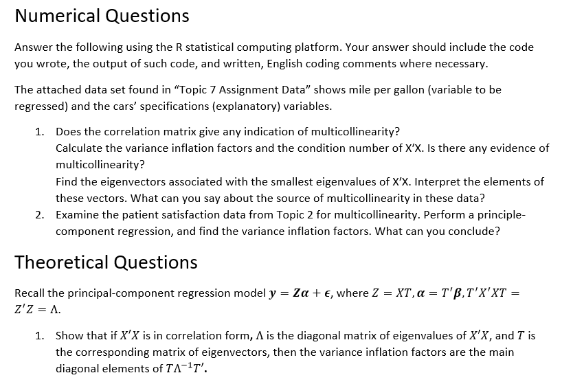 Numerical Questions Answer the following using