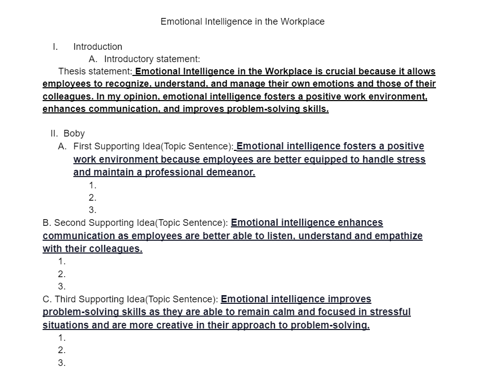 Emotional Intelligence in the Workplace I.