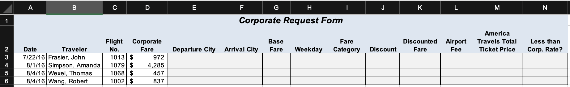 In cell E3 of the Requests worksheet, write a