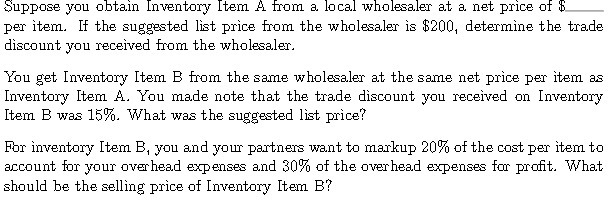 Suppose you obtain Inventory Item A from a local