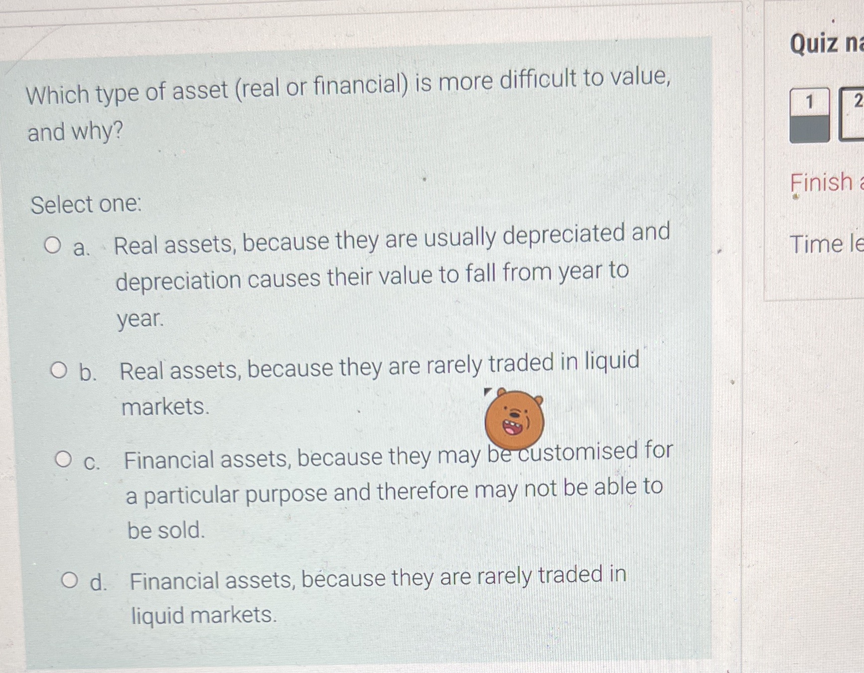 Quiz na Which type of asset (real or financial)