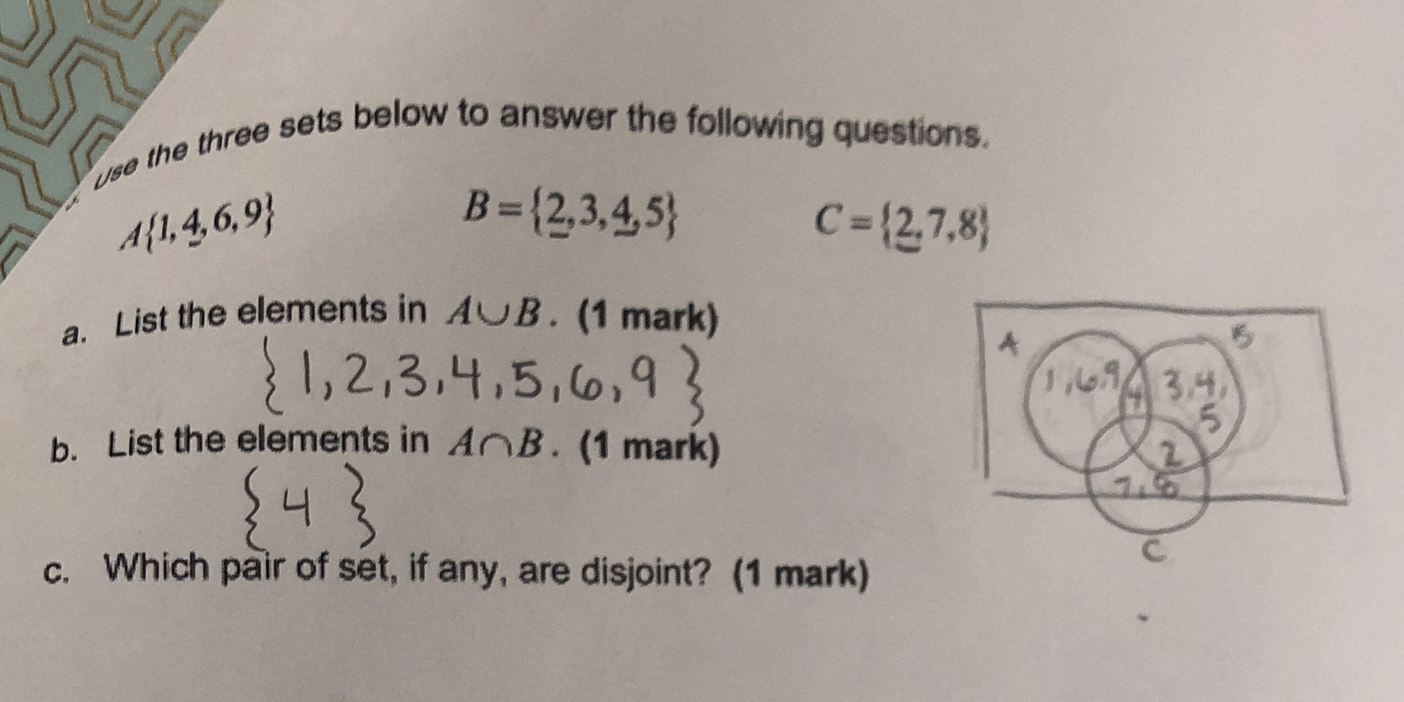 use the three sets below to answer the following