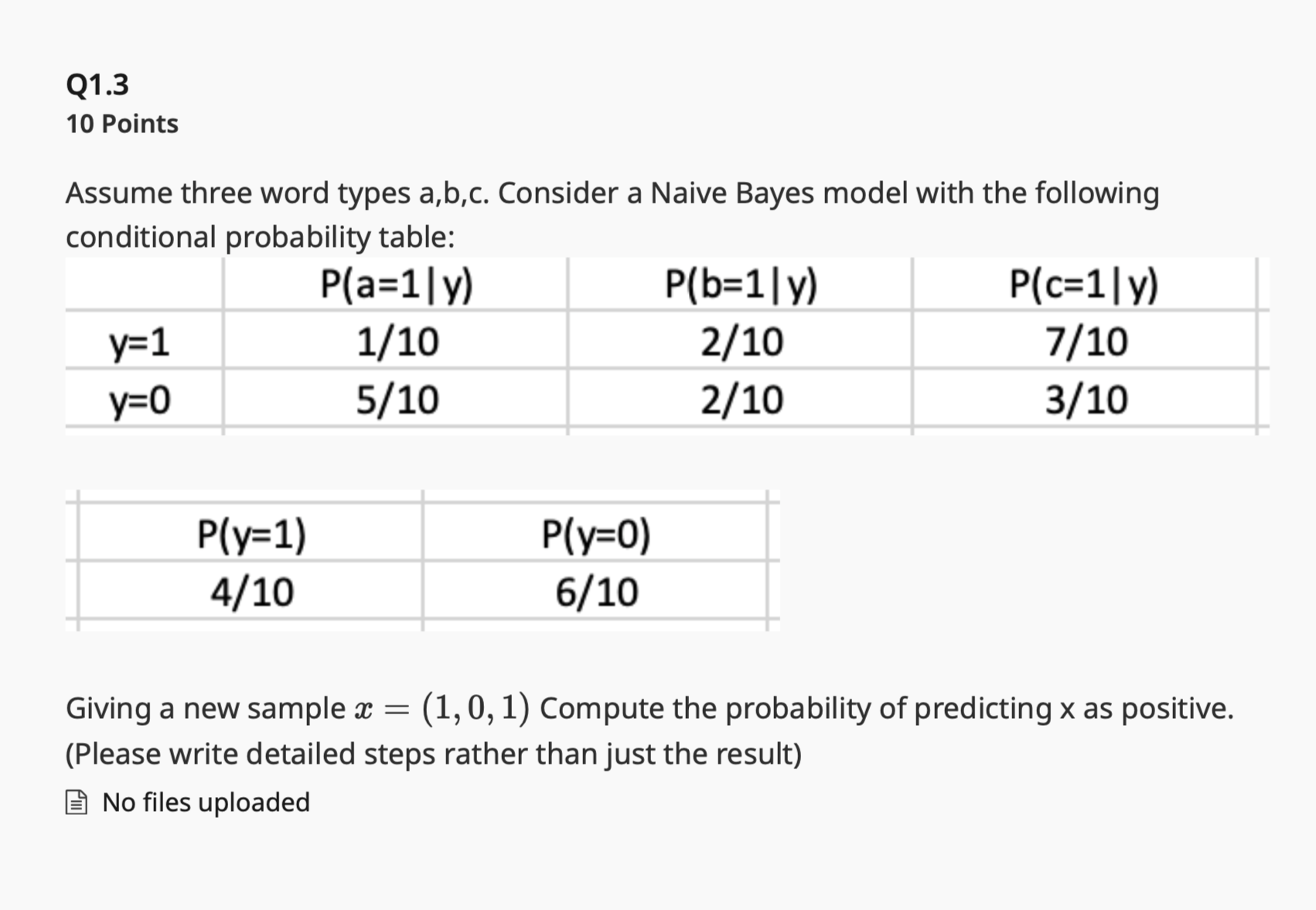Q1.3 10 Points Assume three word types a,b,c.