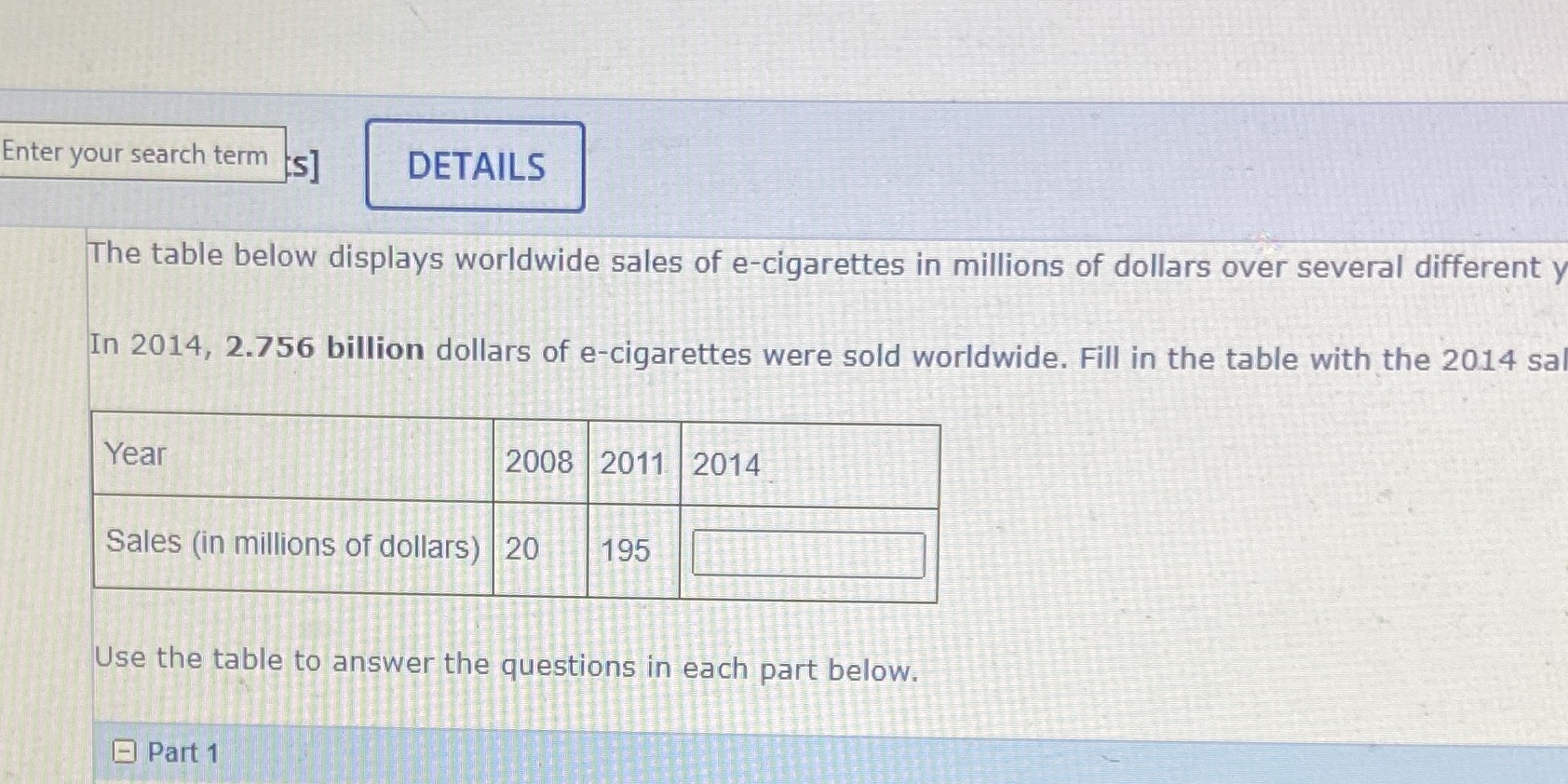 Enter your search term s] DETAILS The table below