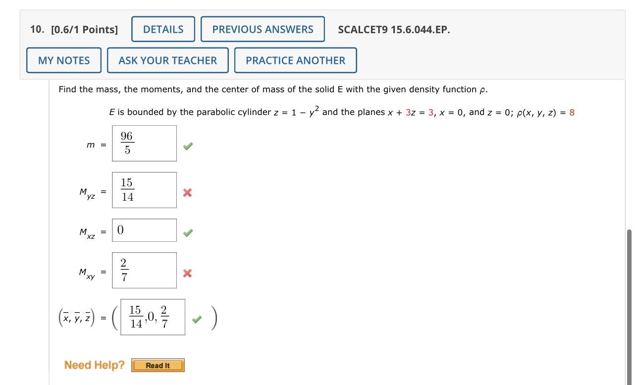 10. [0.6/1 Points] DETAILS PREVIOUS ANSWERS