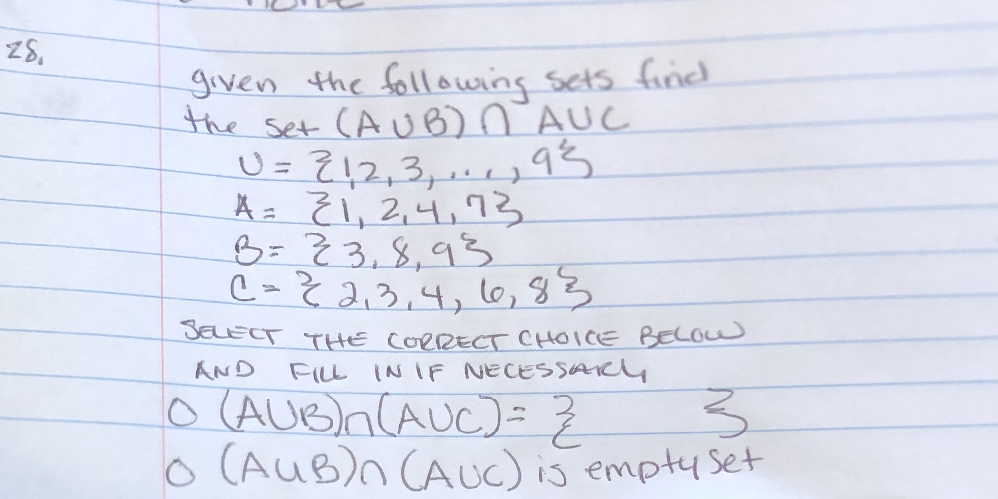 zS, given the following sets fined the set (AUB)