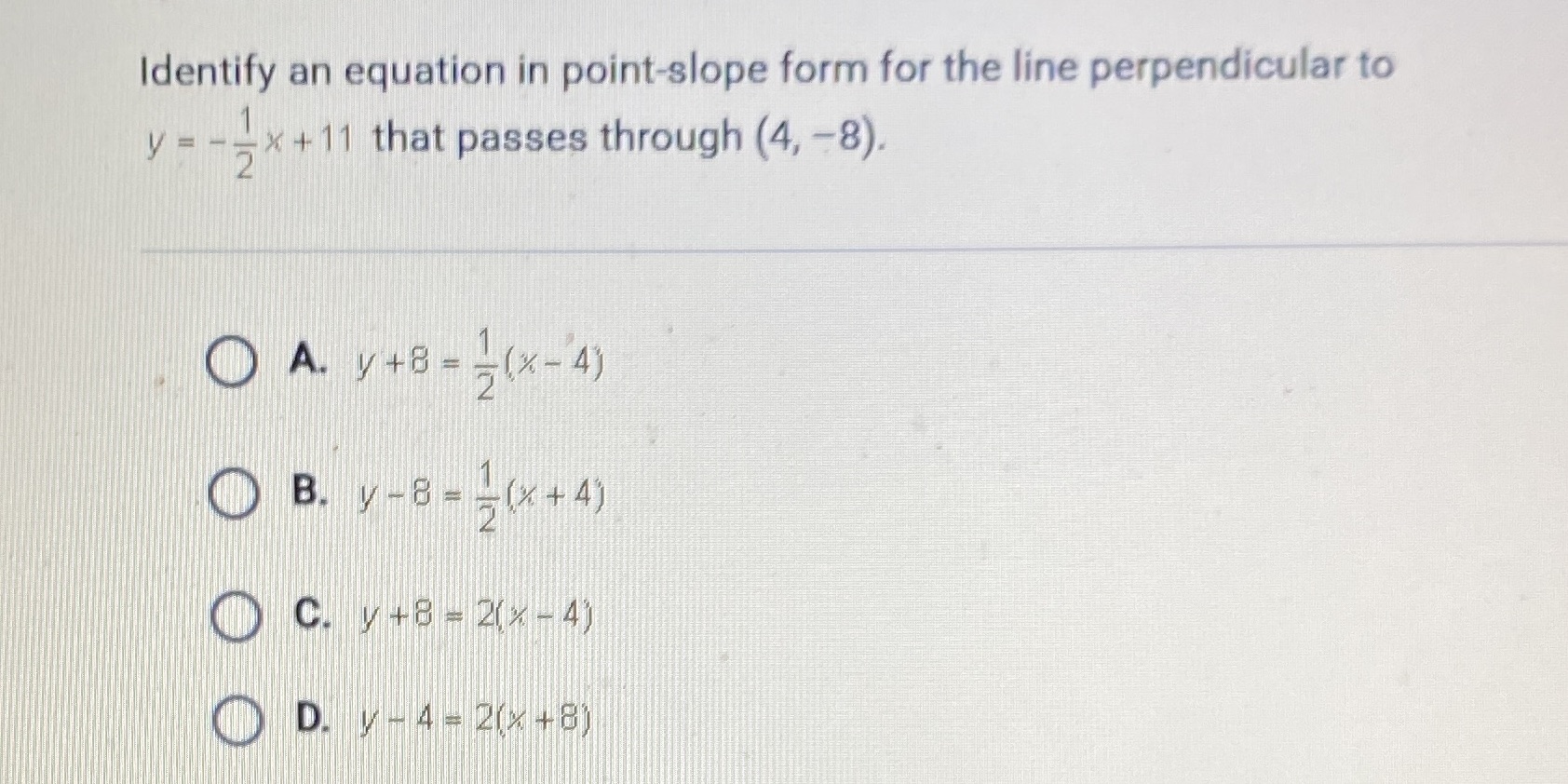 Identify an equation in point-slope form for the