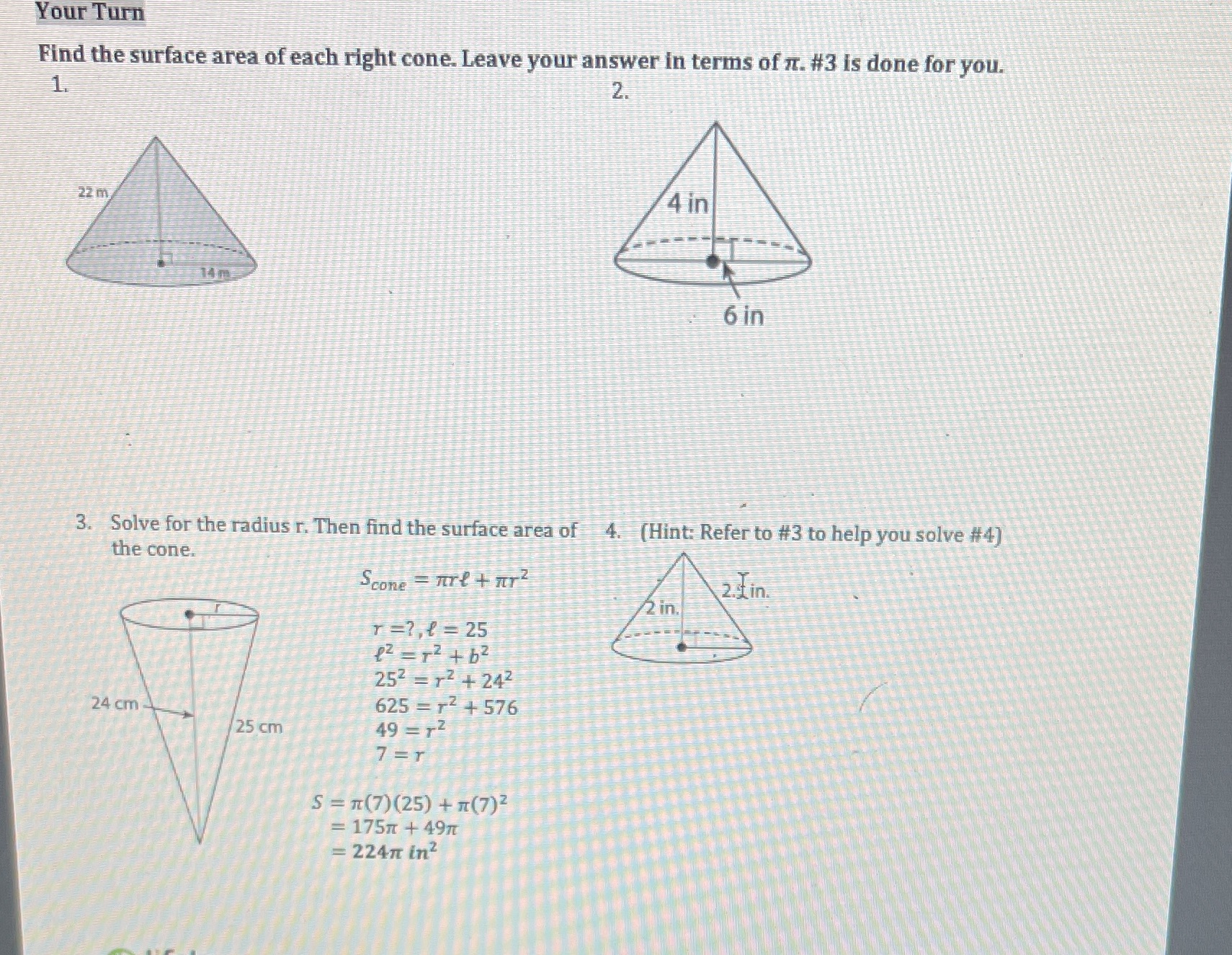 Your Turn Find the surface area of each right