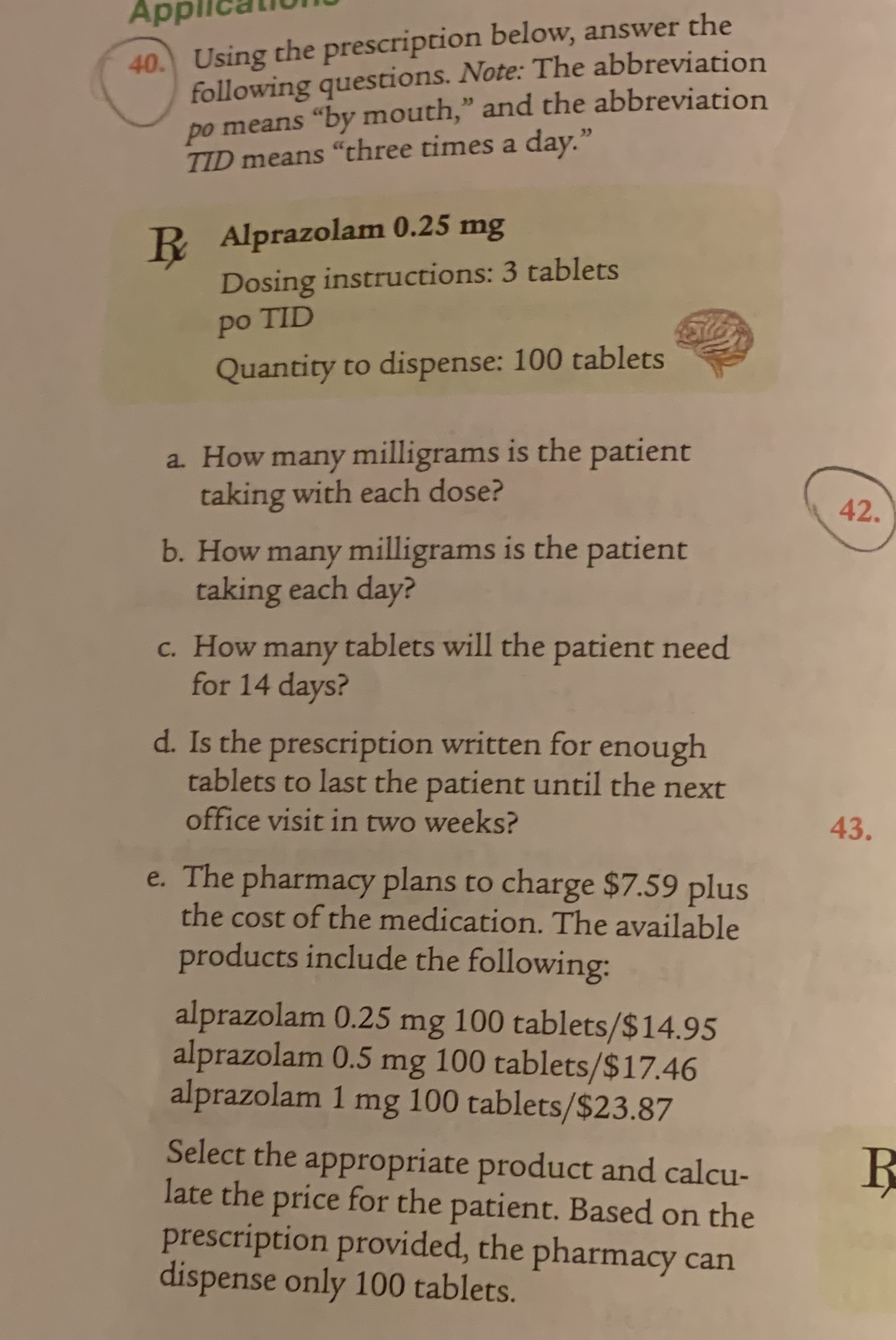 Applical Using the prescription below, answer the