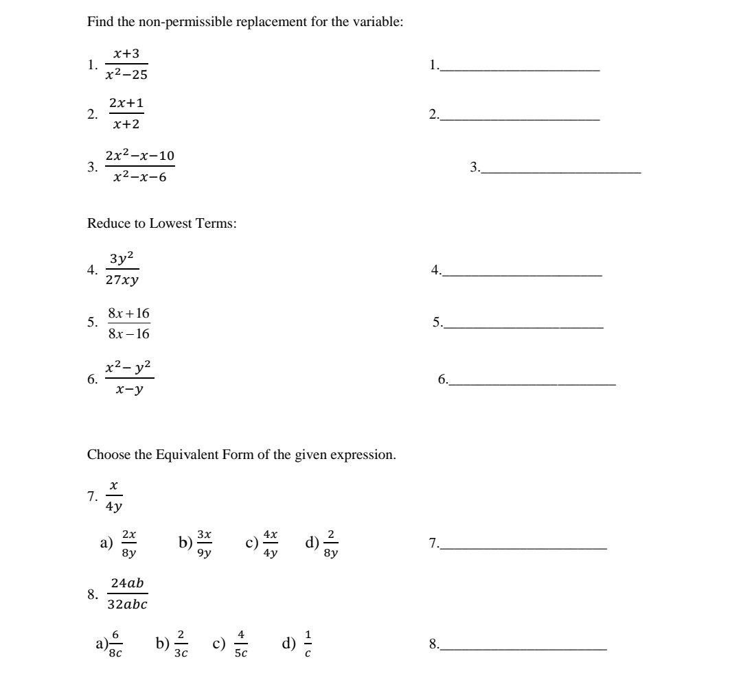 please show work Find the non-permissible