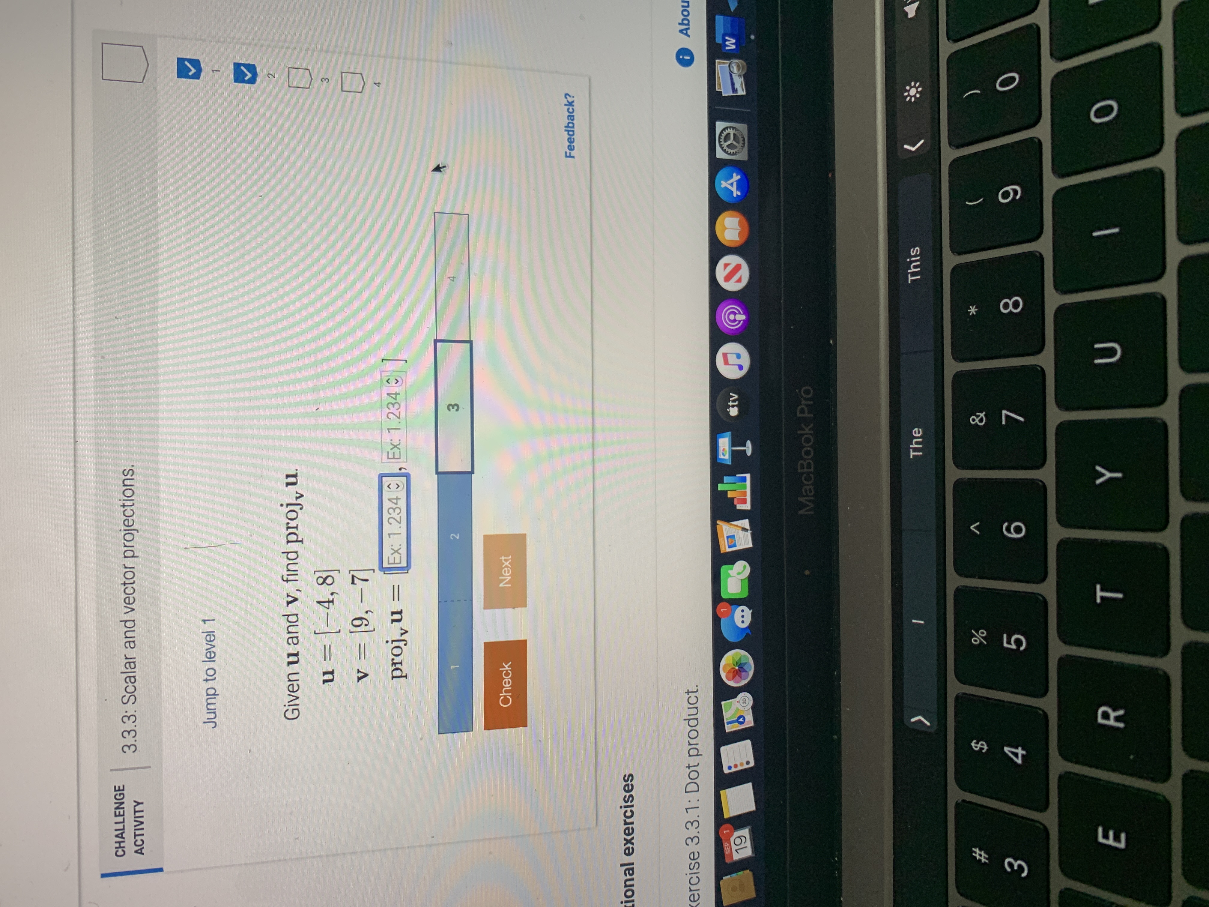 Given u and v, find projv U. Must be in decimal