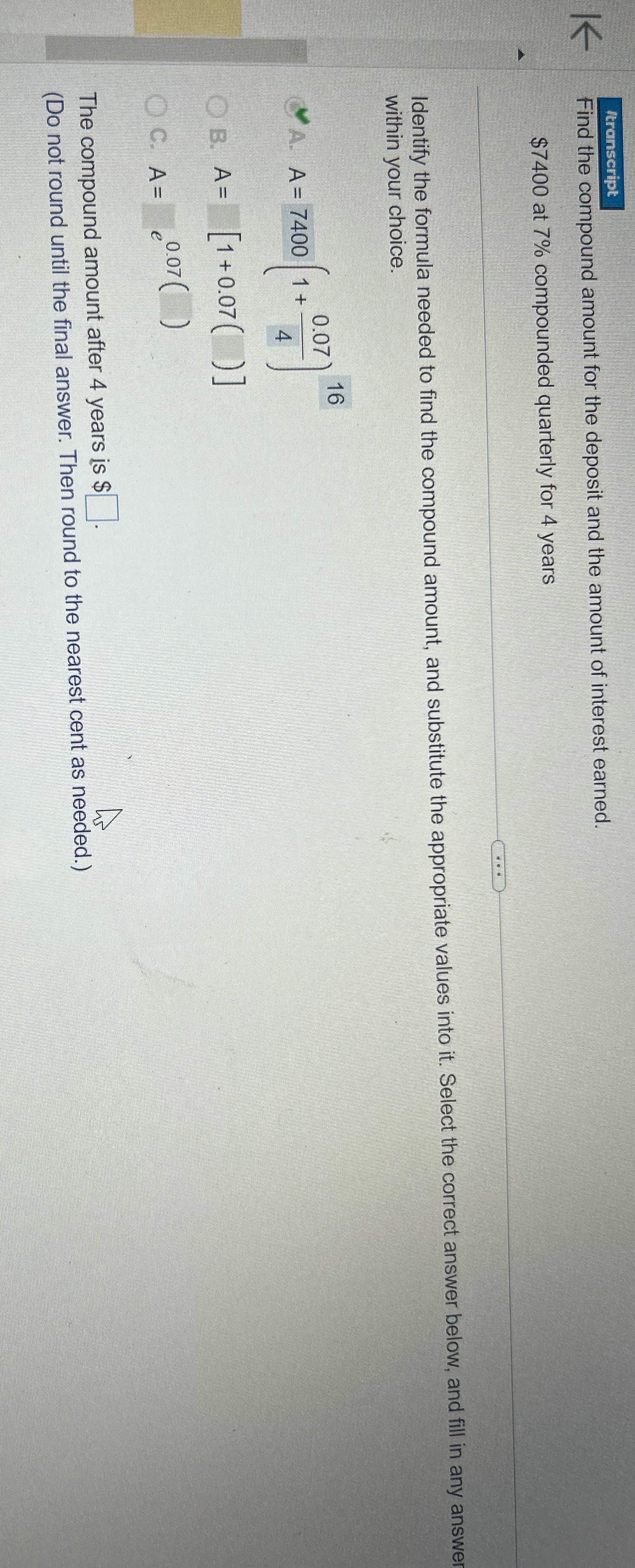 Q.8 transcript V Find the compound amount for the