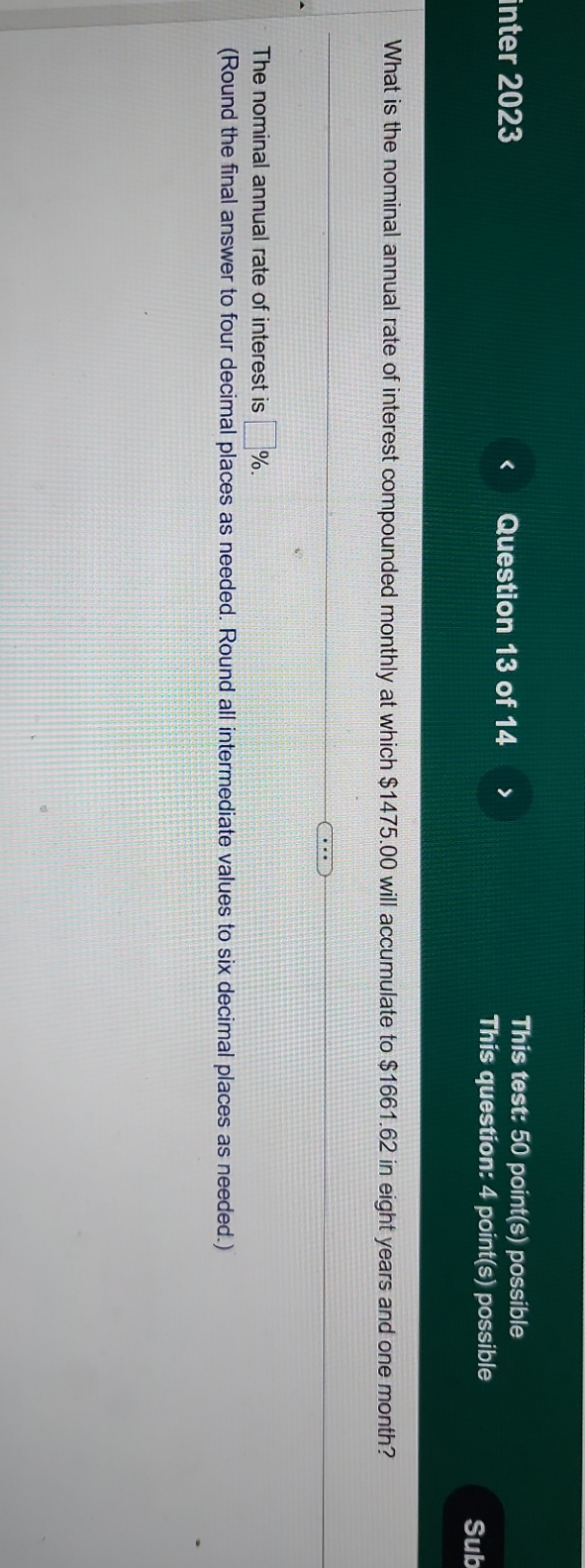 inter 2023 < Question 13 of 14 This test: 50